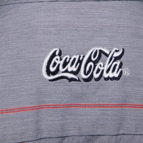 VTG 90s Coca Cola Work Uniform Shirt Mens 16 - 16.5 (M) Red Gray stripe Patch - Picture 9 of 10